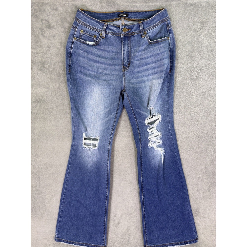 Flamingals Jeans Womens Large Blue Dark Wash High Rise Curvy Flare Stretch